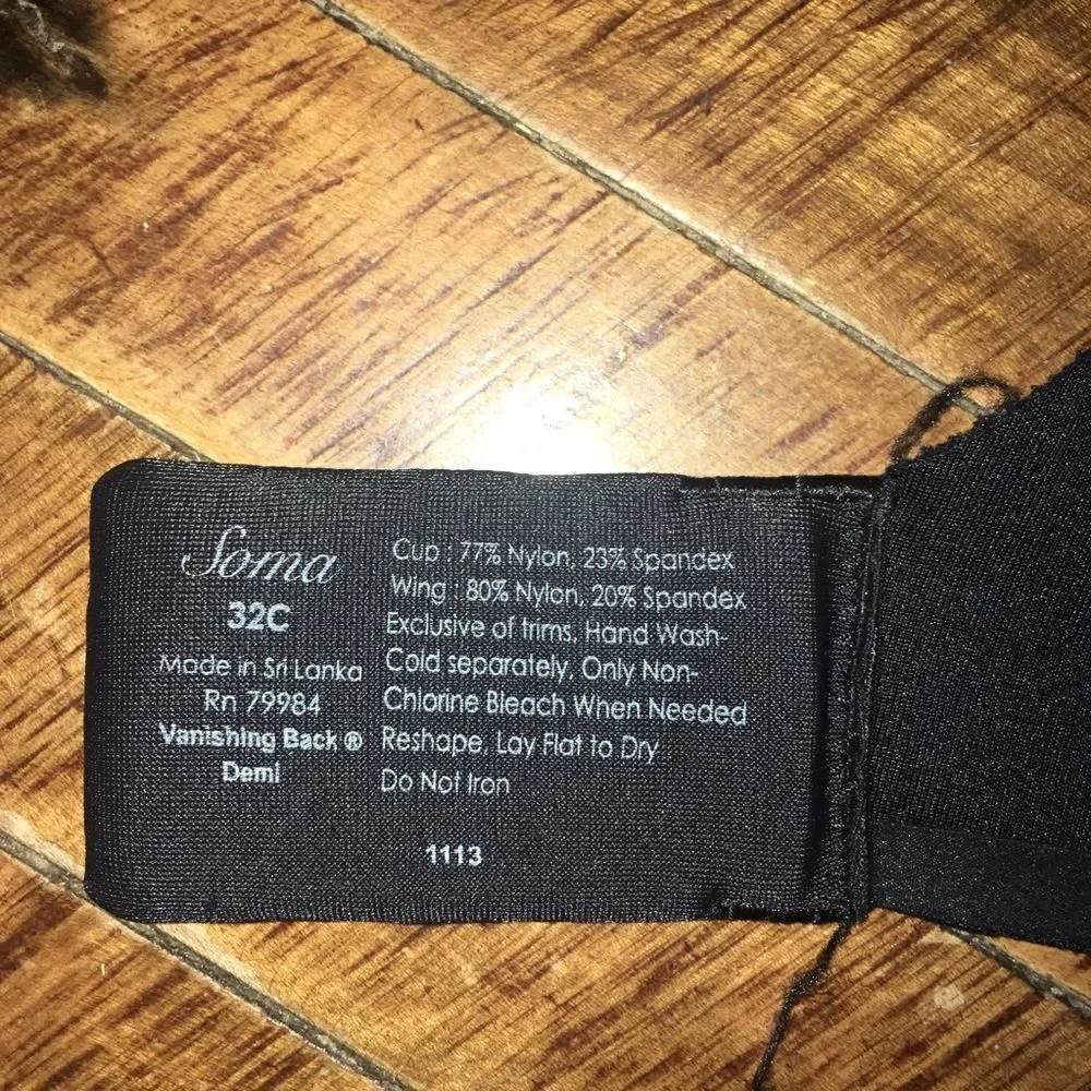 Soma Vanishing back black comfortable demi 32C bra